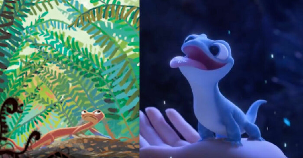 Newt till vänster och den gulliga eldanden till höger.