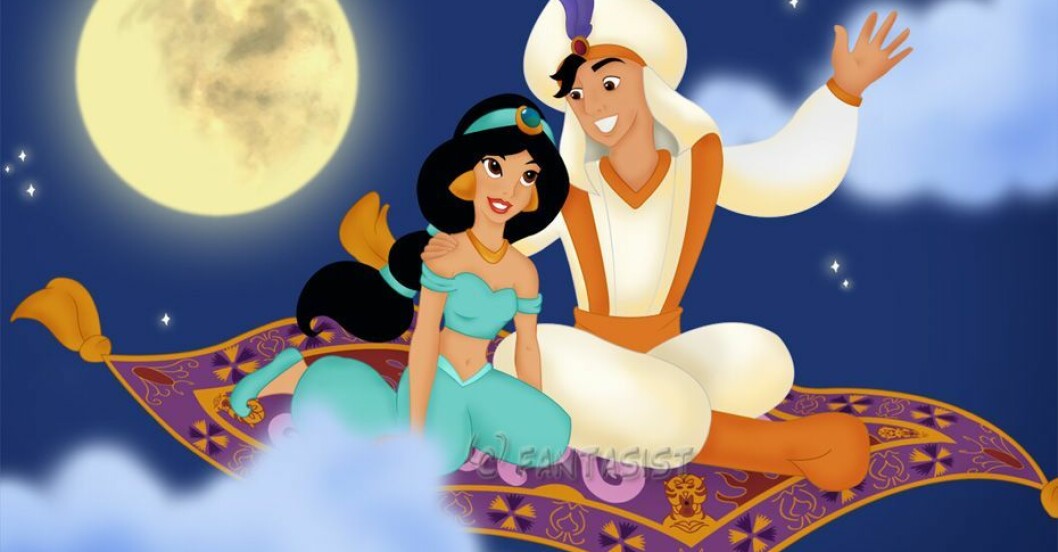 aladdin och jasmine på en flygande matta