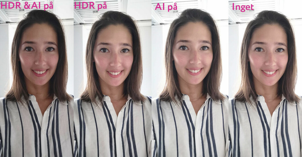 FRIDA-Annie testar Honor View 20:s selfiekamera. Ser du någon skillnad mellan de olika bilderna? Honor view 20 kamera
