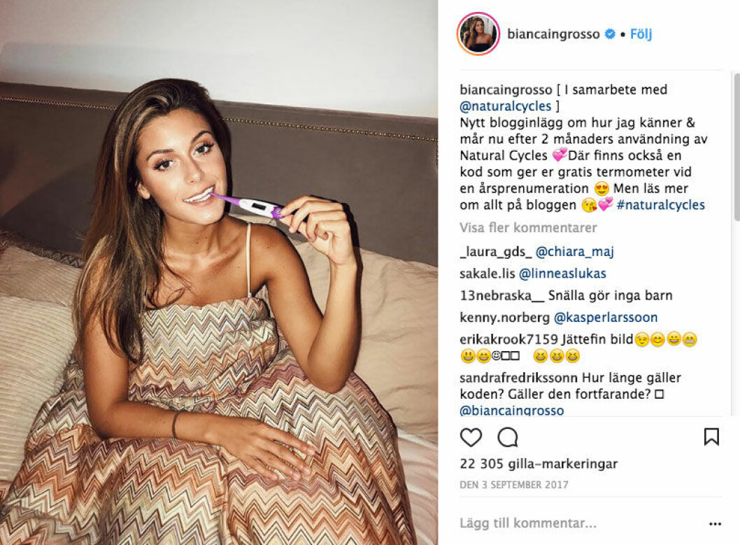 Många influencers väljer att göra reklam för Natural Cycles.
