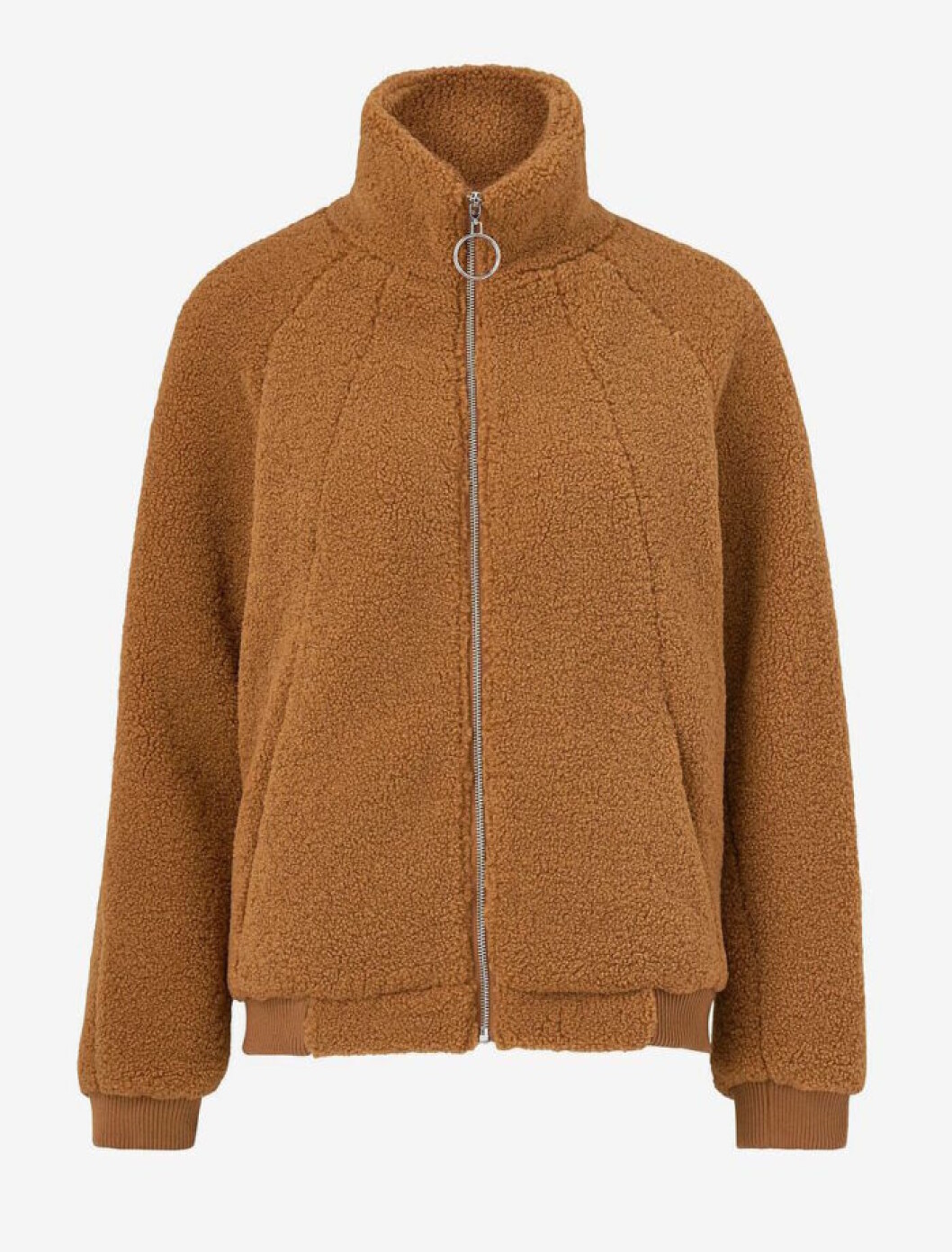 Brun teddyjacka för dam i kort modell till hösten 2019