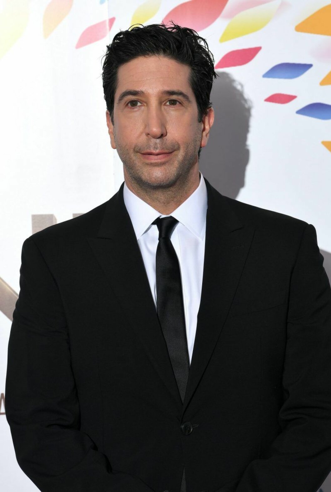 David Schwimmer spelade Ross. David Schwimmer i svart kostym och slips