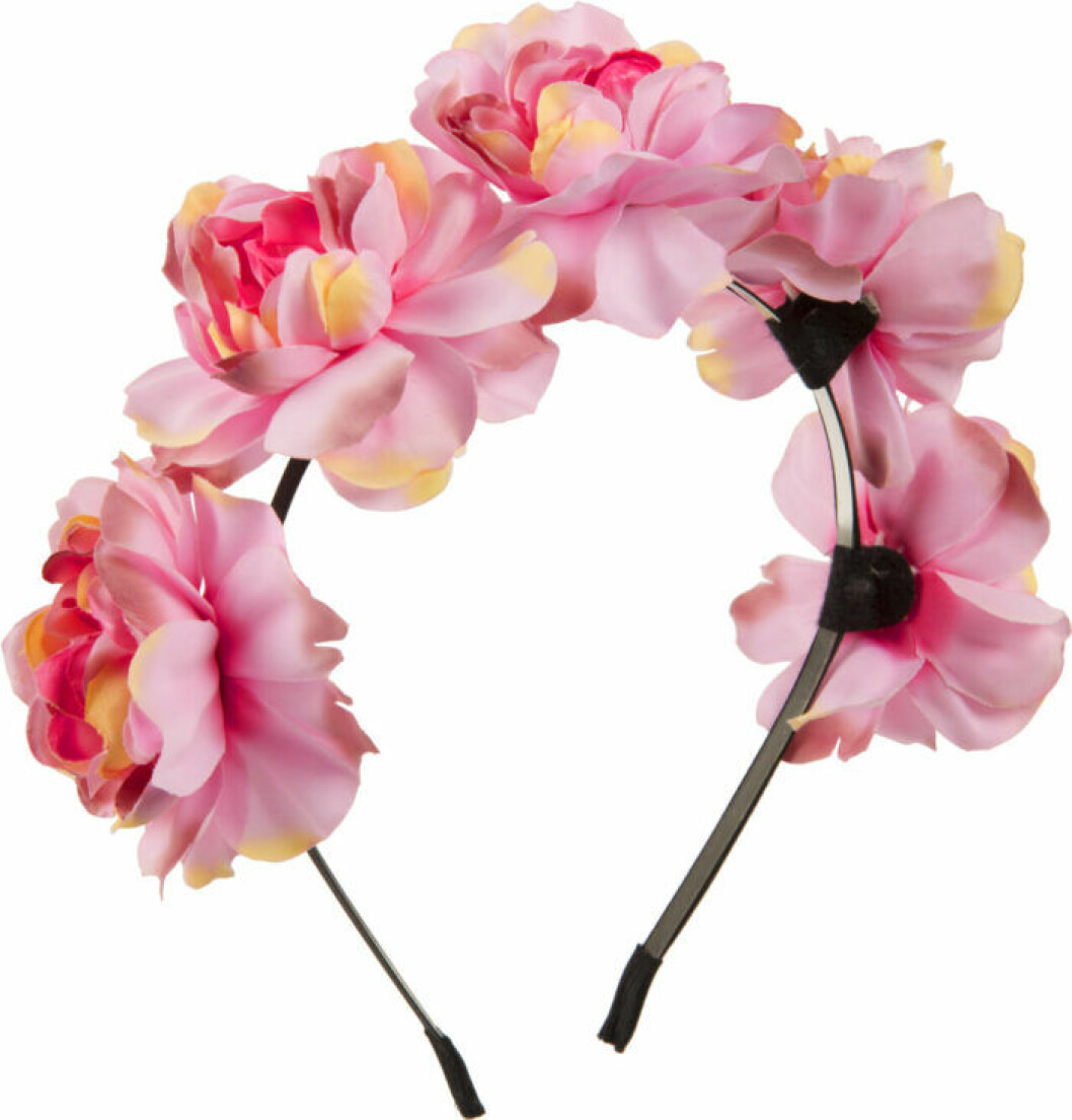 Diadem med stora rosa blommor till midsommar