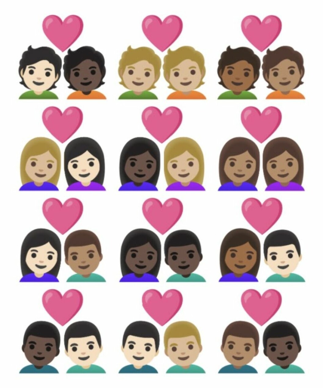 Några av de nya emoji-figurerna med hjärta över huvudet. Nya Emojis 2021.