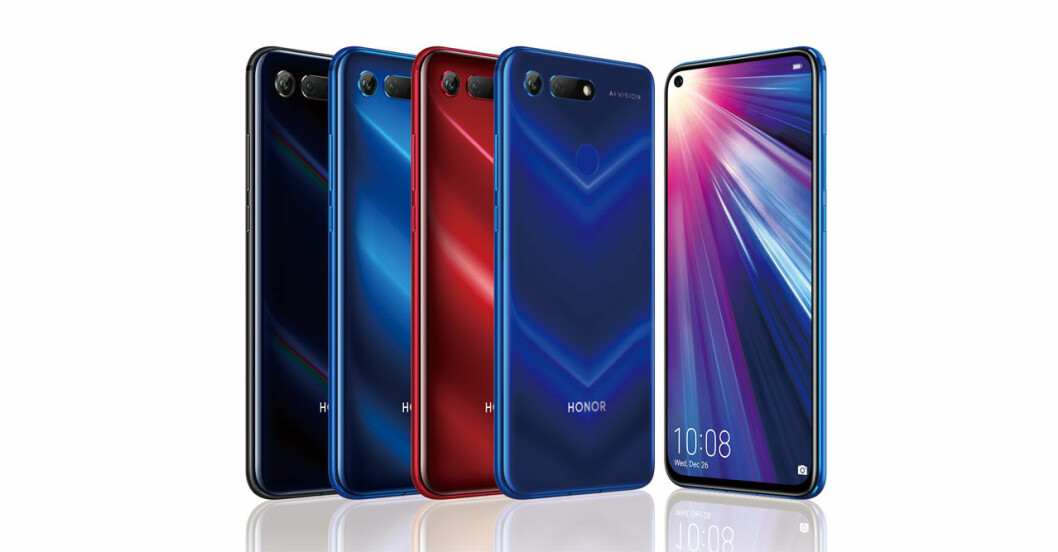 Honor view 20 i Midnight Black, Phantom Blue, Sapphire Blue och Phantom Red. Honor view 20