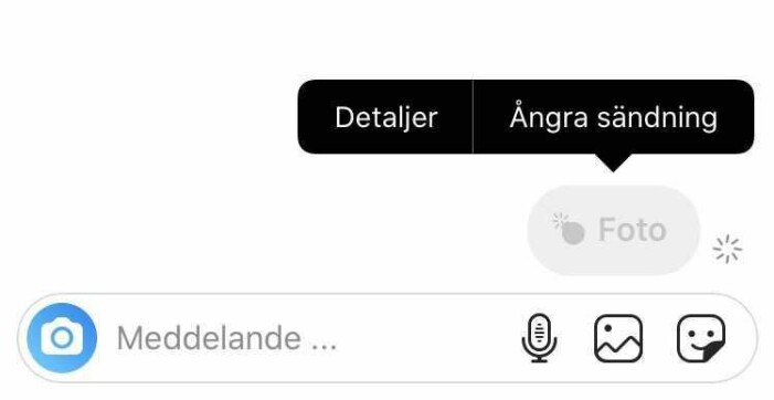 Klickar du på "detaljer" får du upp information om när skärmdumpen togs. Direkt meddelanden Instagram, tillfälligt foto har skickats