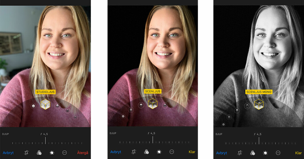 Så här ser tre olika porträttlägen ut på exakt samma bild. Iphone-xs-max-portrattlage