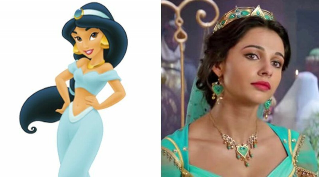 Tecknade Jasmine i Aladdin vs otecknade. Jasmine från Aladdin