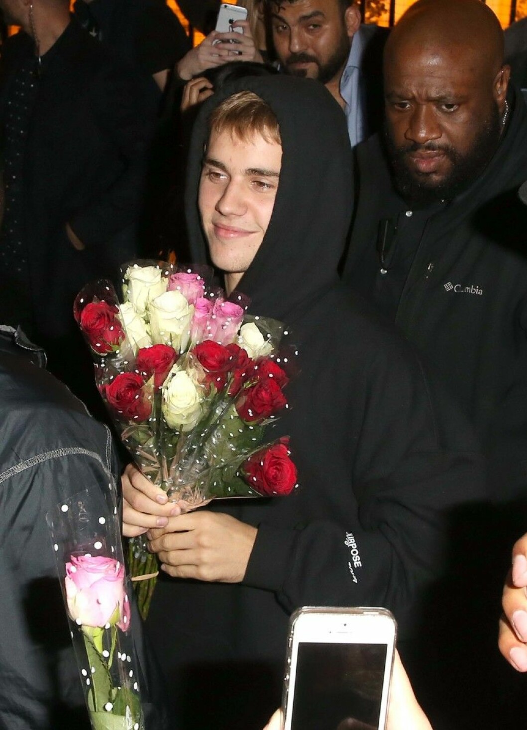 Justin Bieber At Tape Night Club In London with A Bunch Of Roses