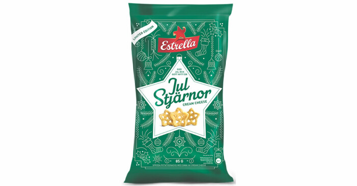 Chips i form av julstjärnor med smak av cream cheese.
