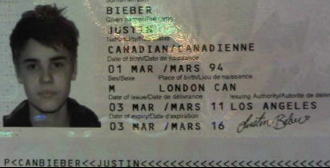 Justin Biebers gamla passbild. justin biebers pass