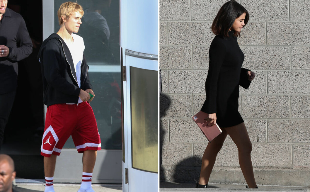 Justin och Selena under deras första besök i kyrkan under lördagen.