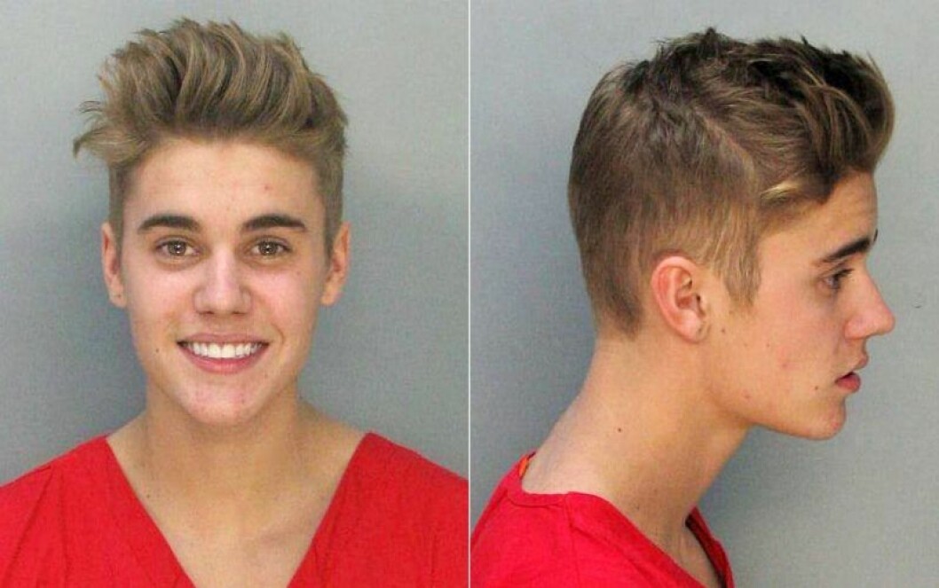 En bild på när Justin Bieber arresterades för drograttfylleri i Miami 2014. 