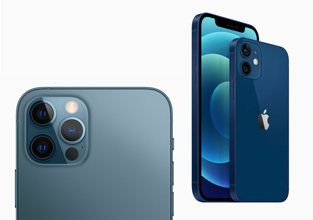 Baksidan och kameran på Iphone 12 Pro vs Iphone 12. 