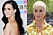 Katy Perry i långt mörkt hår och i kort och blont