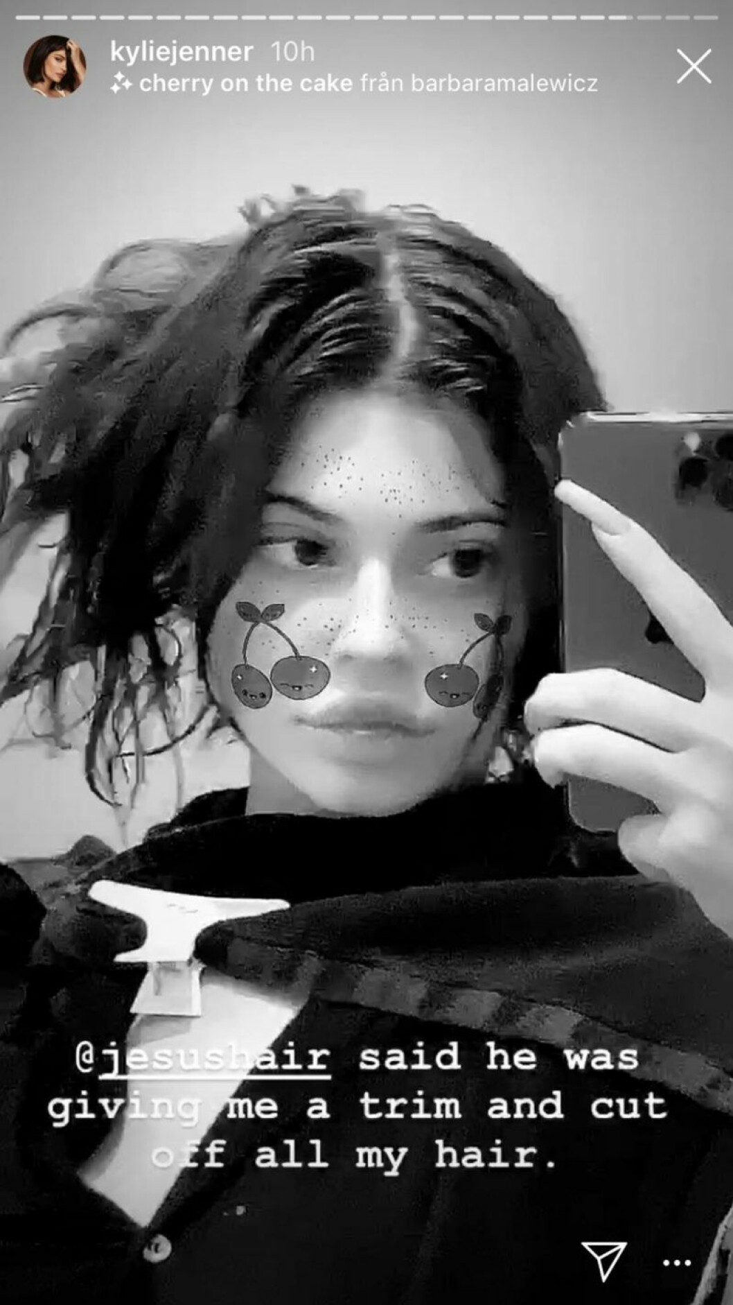 Skärmdump på Kylie Jenners Instagram Story. Kylie Jenner, skärmdump från Instagram Story