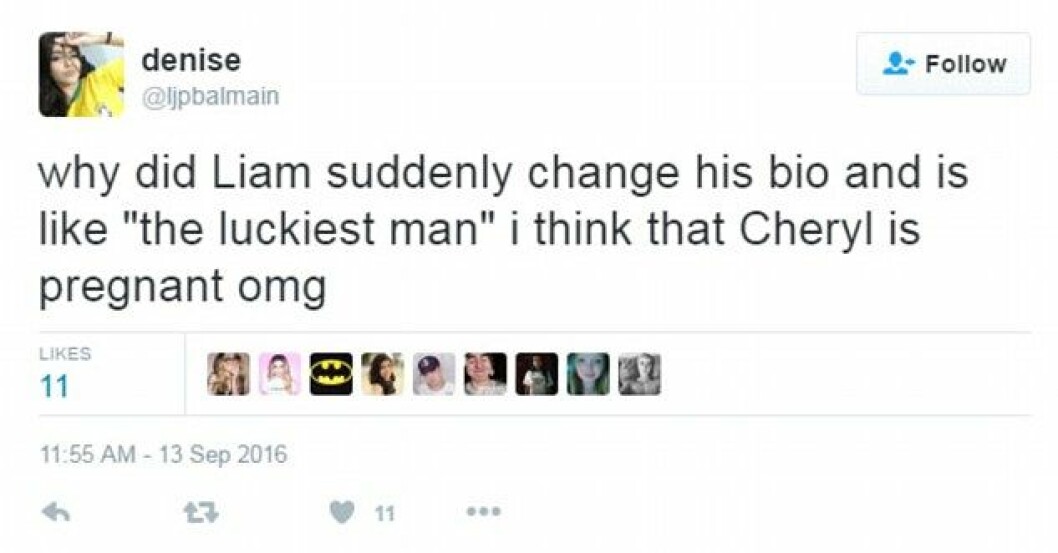 Många fans tolkar Liams nya text som att han ska bli pappa. Många fans tolkar Liams nya text som att han ska bli pappa.