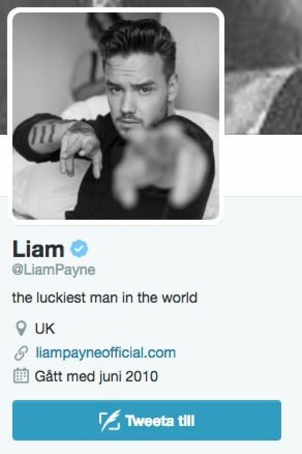 Liams nya text på Twitter. Liams nya text på Twitter.