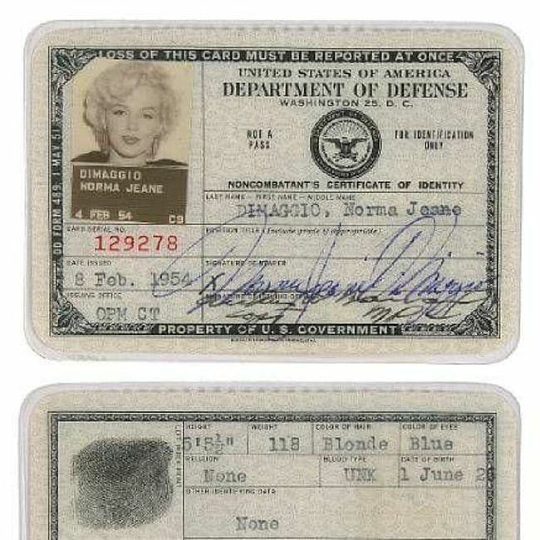 Marilyn Monroes ID-handling. marilyn monroe