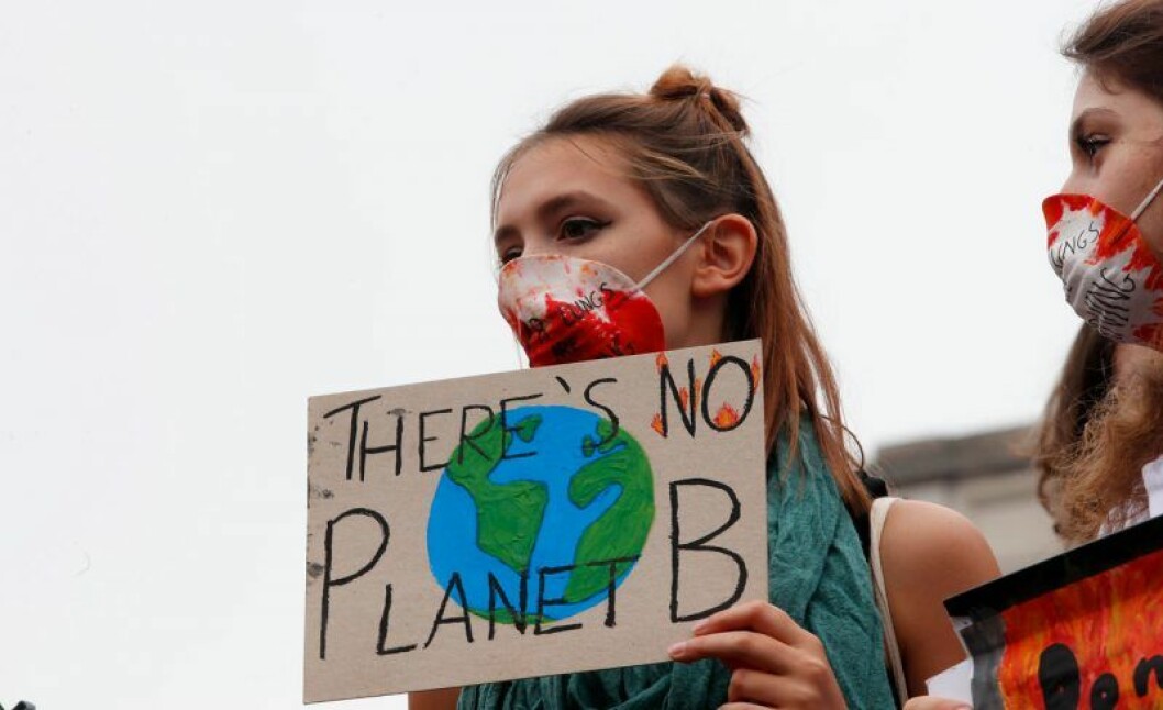Texten ”There is no planet B” var återkommande på flera skyltar. Här syns den i Milano, Italien. Greta Thunbergs strejk för klimatet ägde bland annat rum i Milano, Italien