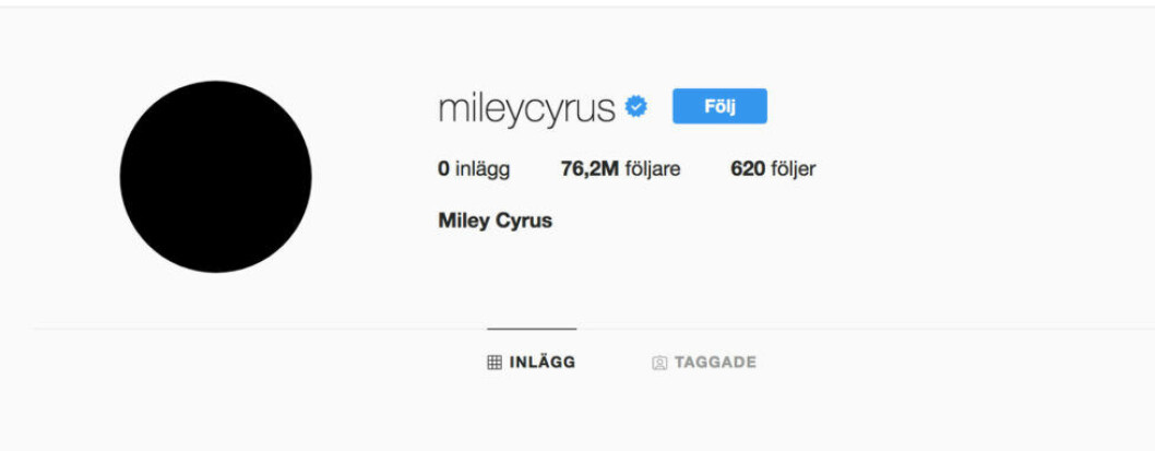 Miley Cyrus har raderat alla sina bilder på sitt Instagram-konto. Miley Cyrus har raderat alla sina bilder på sitt Instagram-konto.