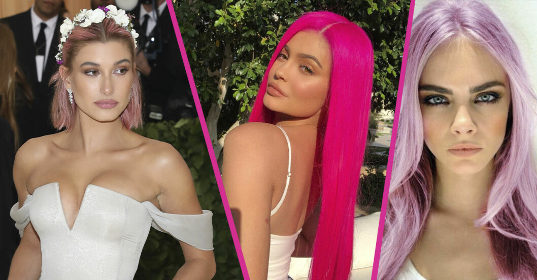 hailey Bieber, Kylie Jenner och Cara DeLevingne i rosa hår