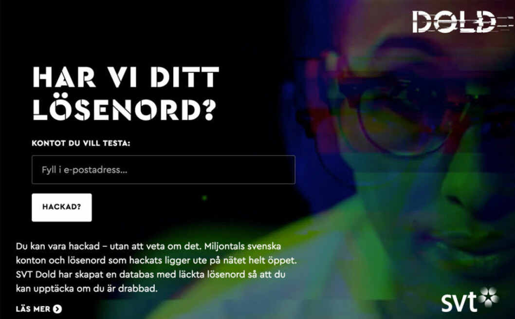 Så här ser sajten ut när du går in. Foto: SVT Svt-dold-hackad