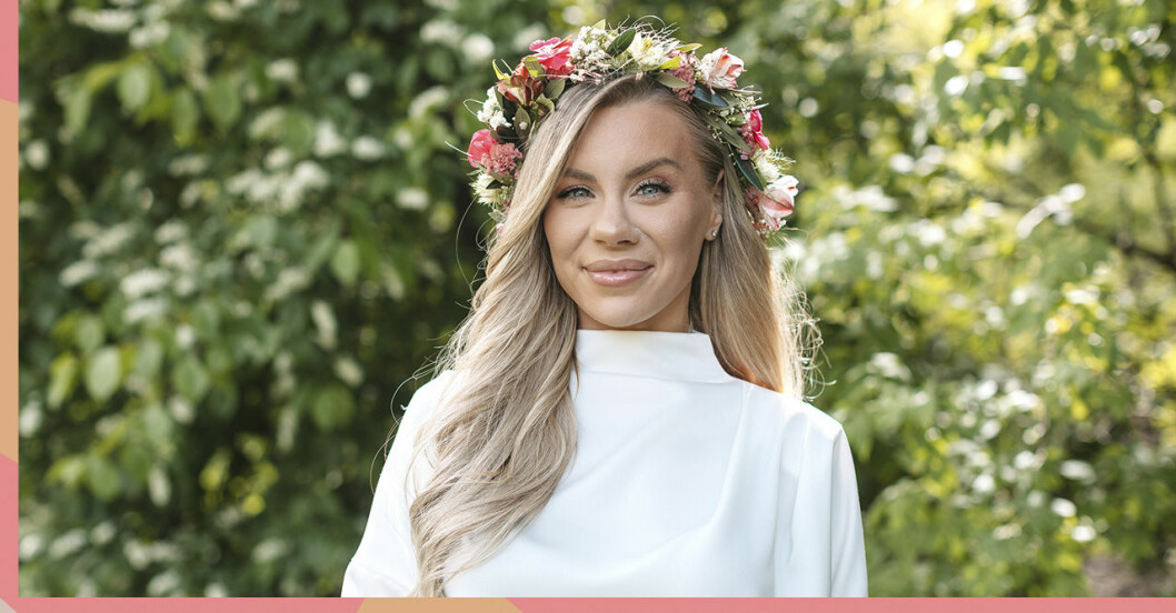 Therese lindgren med blomsterkrans i håret