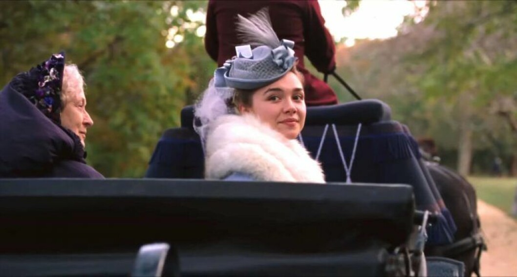 Florence Pugh är en av skådespelarna i <em>Unga kvinnor</em>. En bild på skådespelerskan Florence Pugh i filmen Little Women.