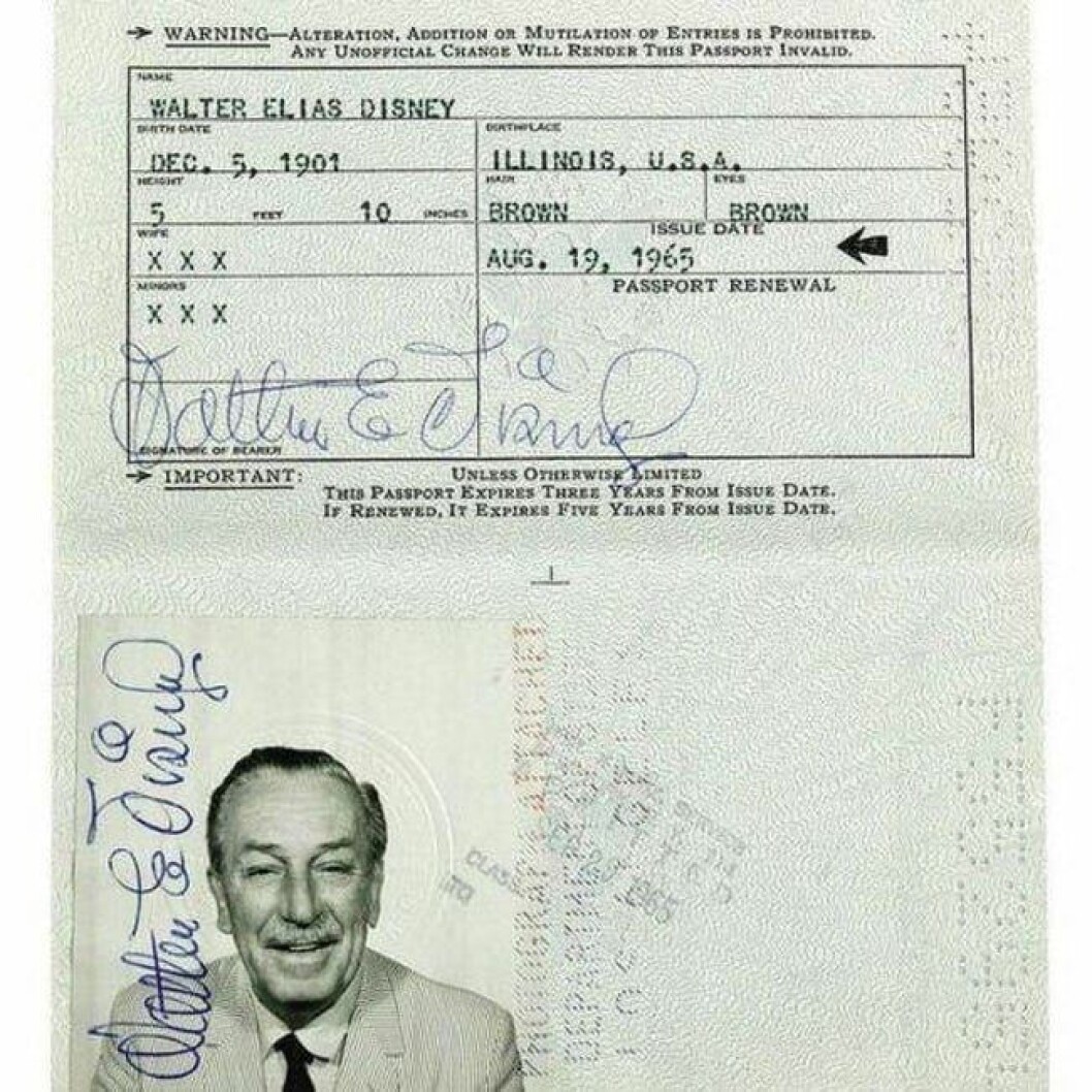Walt Disneys passbild. walt disney pass