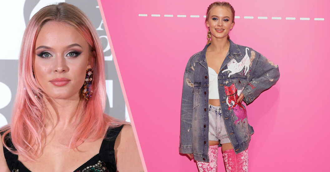 Zara Larsson i rosa hår och Zara Larsson i en oversize jeansjacka